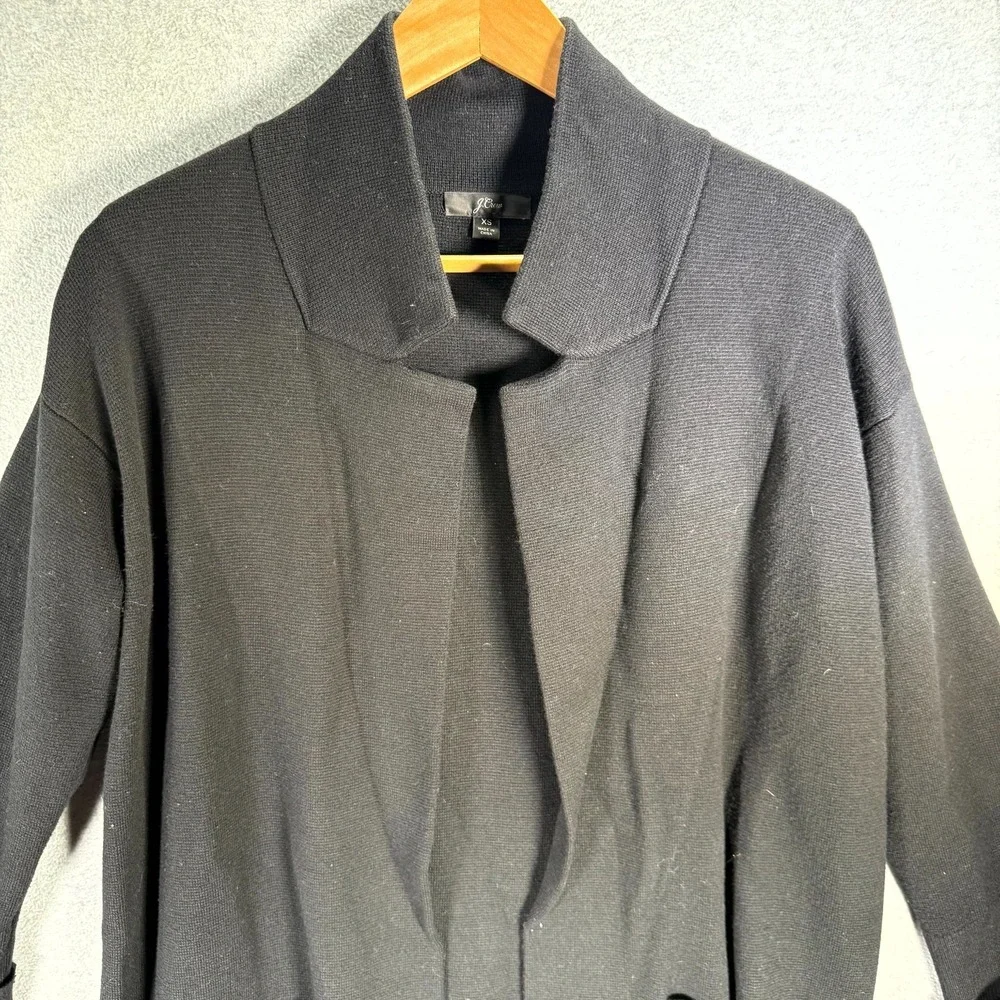 J.Crew Open Cardigan‎ Merino Wool Blend Womens XS Black Knitted Long Sleeve